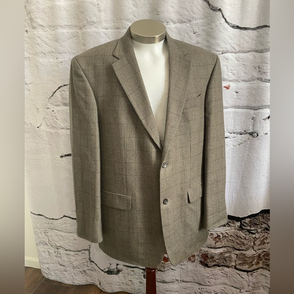 Oscar de la Renta Other - Oscar de la Renta Wool Cashmere Houndstooth Beige Grey & Black Blazer Sportscoat